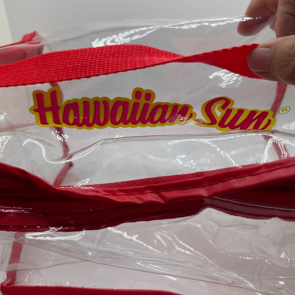 Hawaiian Sun Clear Tote Bag Red‎ Trim Zippered Beach Pool Travel